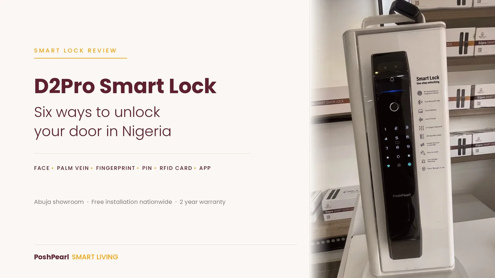 D2PRO smart lock on display, with its six ways to unlock listed beside it